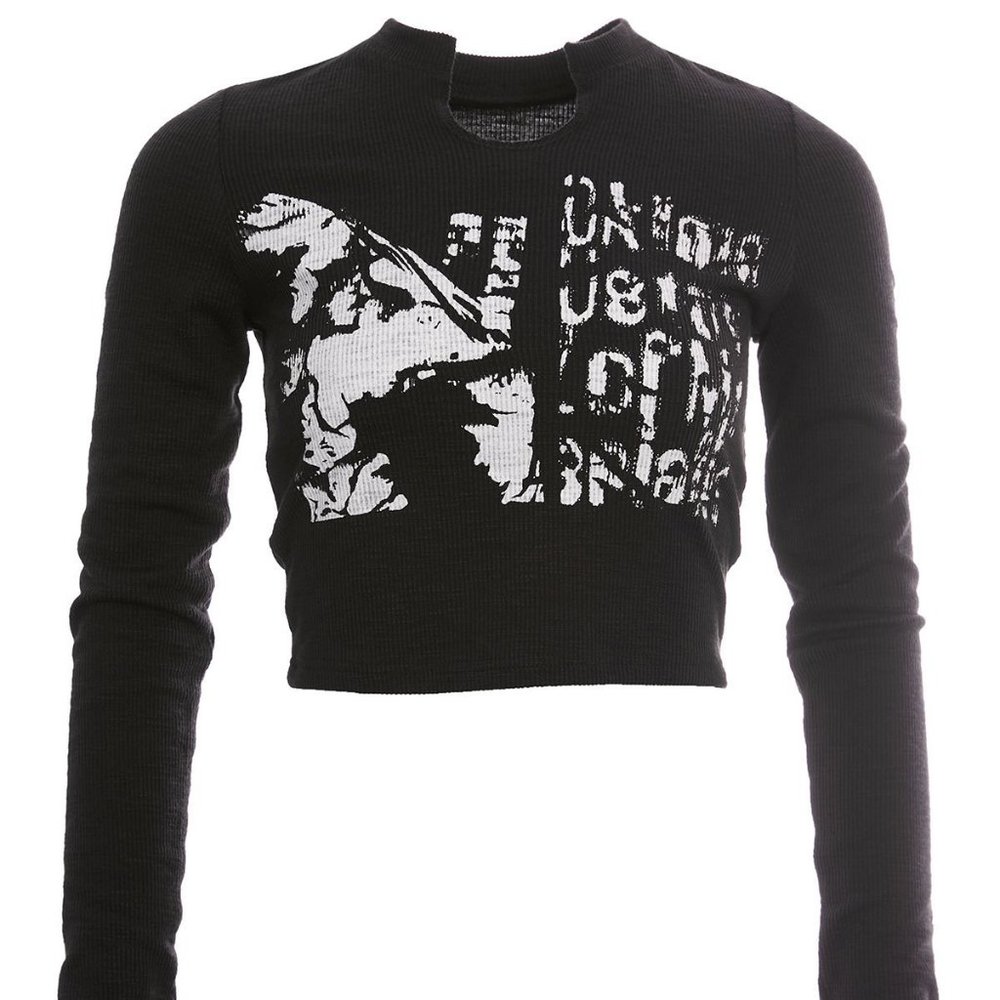Blurry Long Sleeve Cotton Crop Top